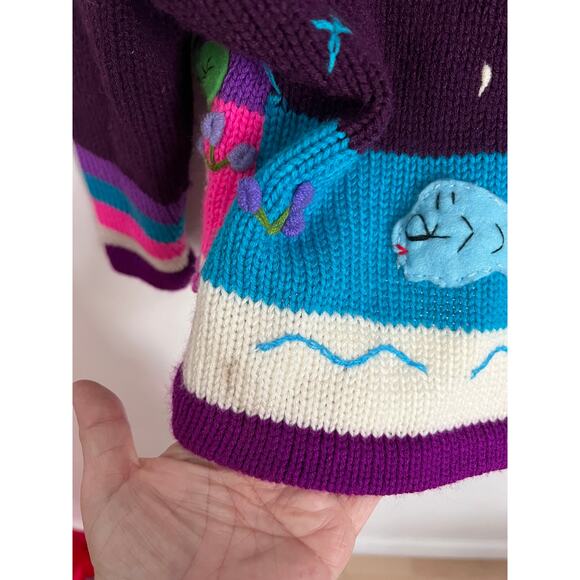 Handmade Peru Alpaca Llama Bird Knit Sweater Hoodie 2T 3T Purple Bright Colors - Picture 6 of 10